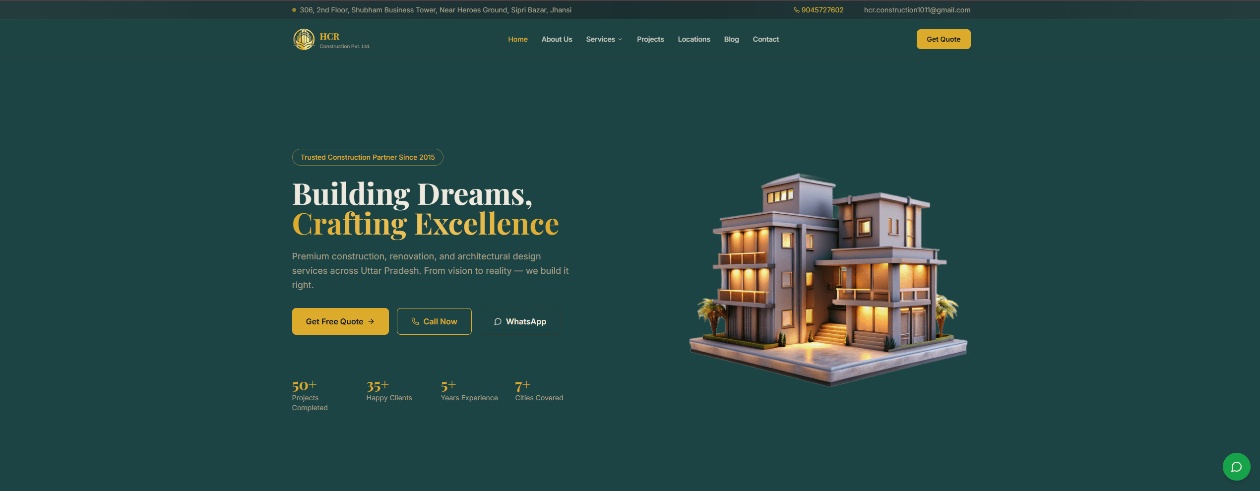 HCR Construction website homepage