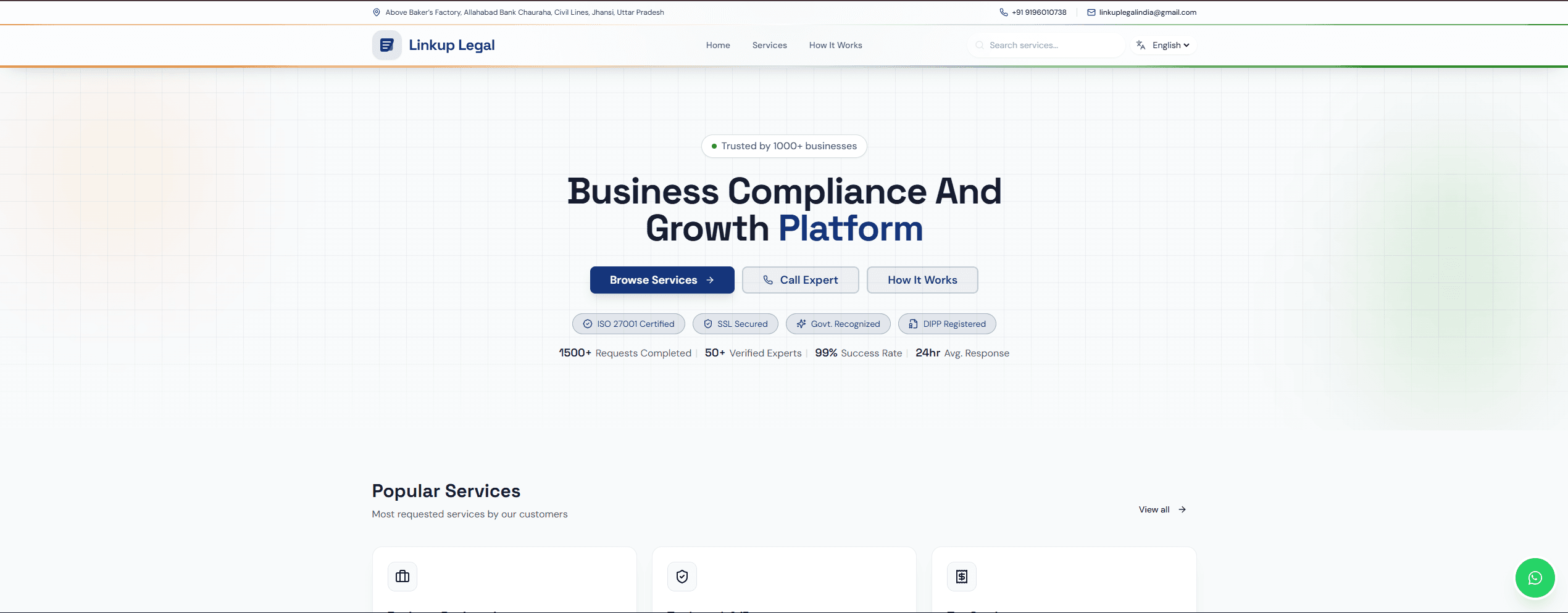 Linkup Legal website homepage