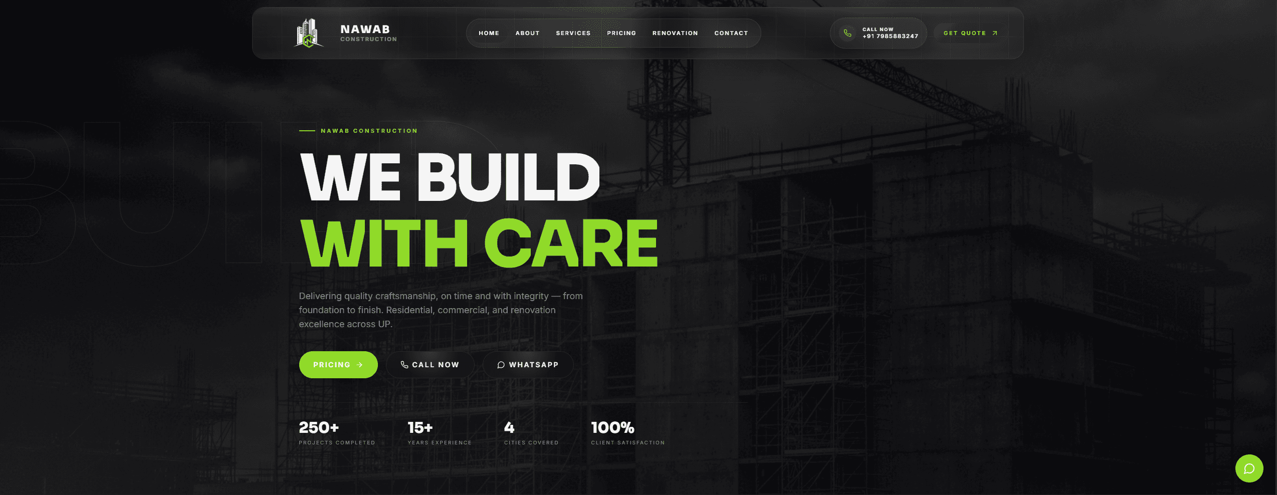 Nawab Construction website homepage