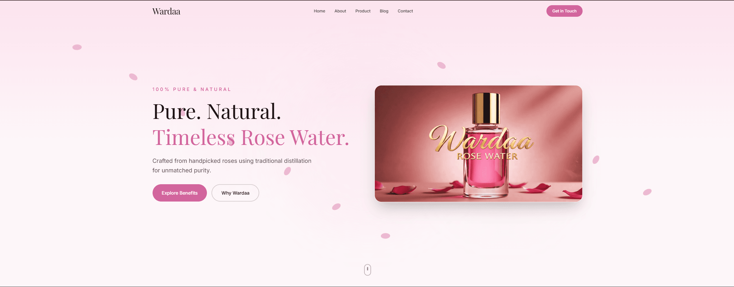 Wardaa rose water website homepage